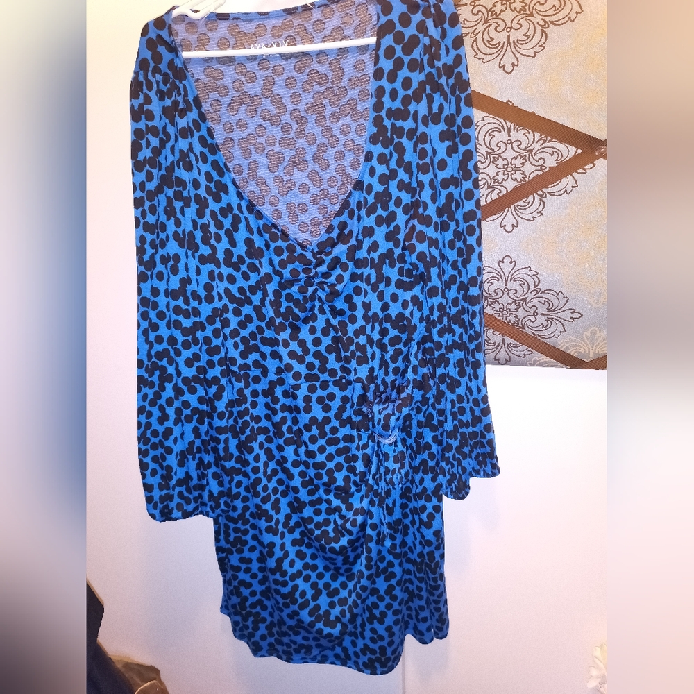 NWOT Ava & Viv Blue Animal Print Faux Wrap Dress 3x